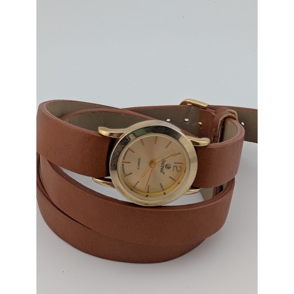 Decree Wrap Watch Women 23mm Gold‎ Case Faux Leather Band- New Battery